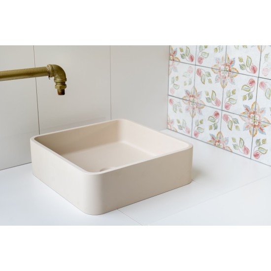 Ash White Square Concrete sink with Smooth opaque finish 