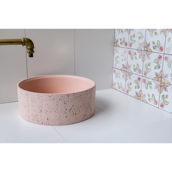 Blush Pink Round Concrete Sink - Industrial Finish