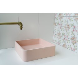 Blush Pink Square concrete sink with smooth opaque finish