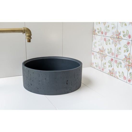 Matt Black Round Concrete Sink - Industrial Finish