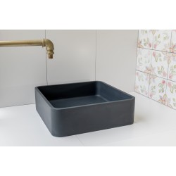 Matt Black Square Concrete Sink with Smooth Opaque Finish