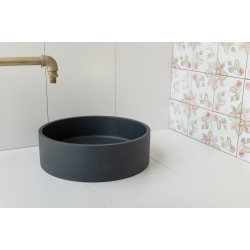 Matte Black Round Concrete Sink with Smooth Opaque Finish