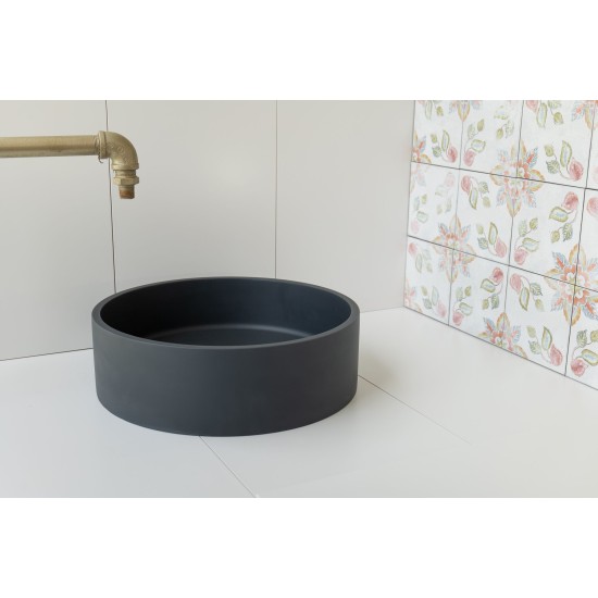 Matte Black Round Concrete Sink with Smooth Opaque Finish