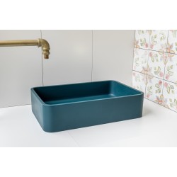 Teal Rectangle Concrete Sink with Smooth Opaque Finish