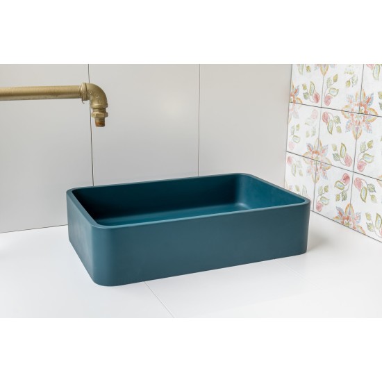 Teal Rectangle Concrete Sink with Smooth Opaque Finish