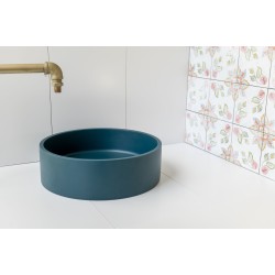 Teal Round Concrete Sink with Smooth Opaque Finish