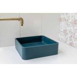 Teal Square concrete basin with smooth opaque finish